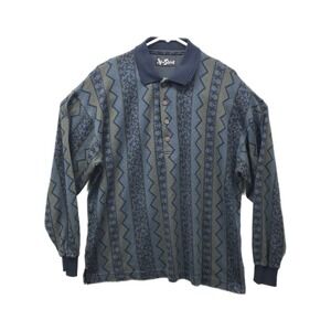Vtg 90s Alan Stuart Polo Shirt Mens M Long Sleeve Abstract Geometric Retro